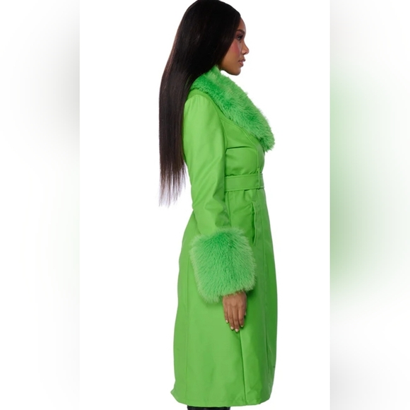 Faux Leather / faux fur trench coat sz XL - Picture 5 of 6